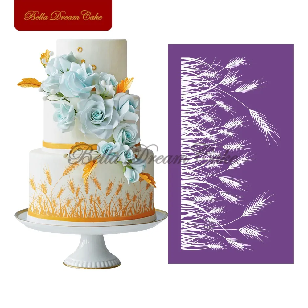 

Wheat Straw Grass Pattern Cake Stencils Mesh Stencil Lace Cake Fabric Stencil For Wedding Cake Mould Decorating Tools MST-27