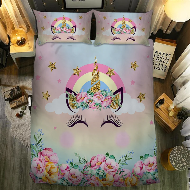 Ресниц Единорог постельное белье одного двуспальное Twin Queen Комплект постельного