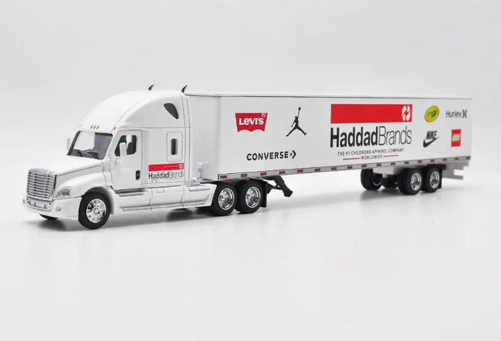 

1/64 Freightliner, контейнерный грузовик, прицеп, белый литый автомобиль, модель коллекции