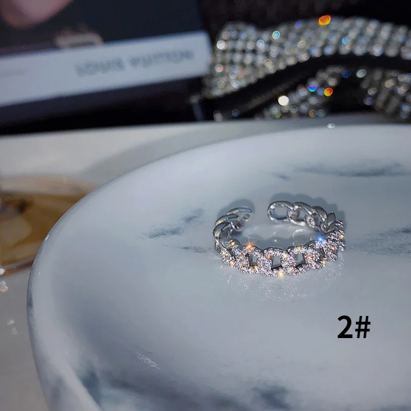

Chain ring female retro diamond-studded bright zircon open ring geometric irregular index finger ring