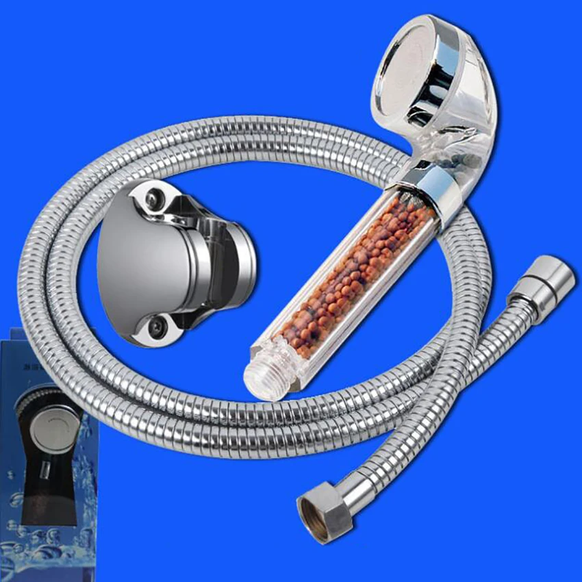 Ионная насадка для душа со сменным шлангом и держателем высокого давления ручная