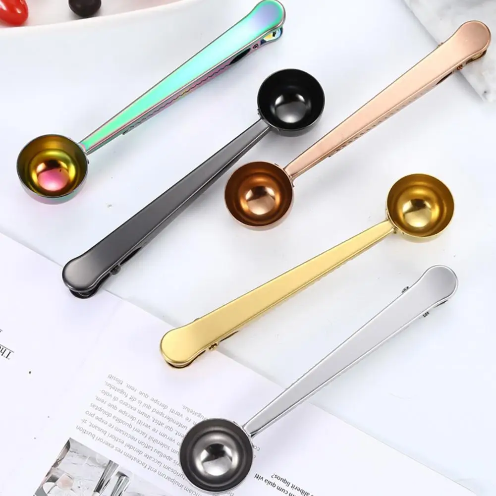 Coffee Measuring Scoop Long Handle Sealing Clip 2 In 1 Stainless Steel Measure Scoops Tea Tablespoon for Kitchen Accessories | Дом и сад
