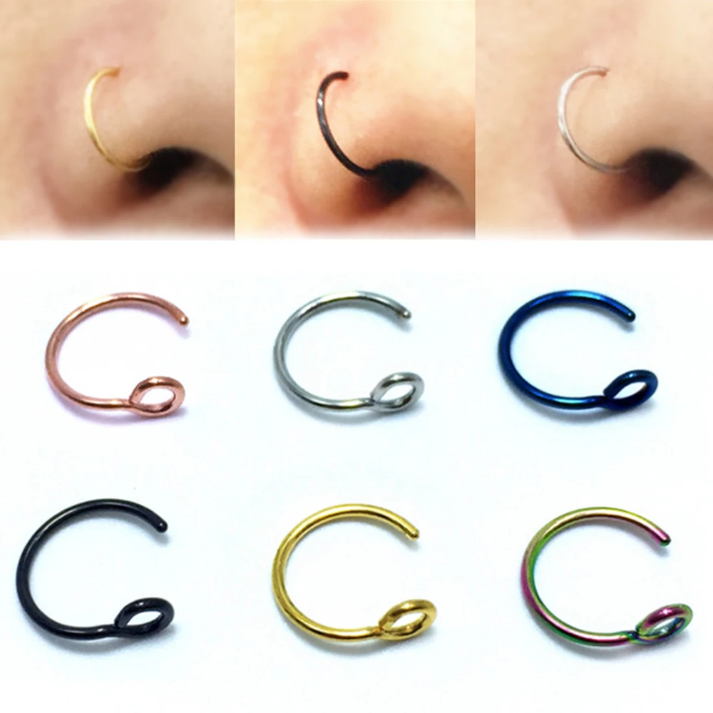 5pcs/Lot 6 Colors Fake Nose Ring Clip On Nose Ring Faux Nose Ring Fake Piercings Tragus Earrings Simple Nose Ring Jewelry