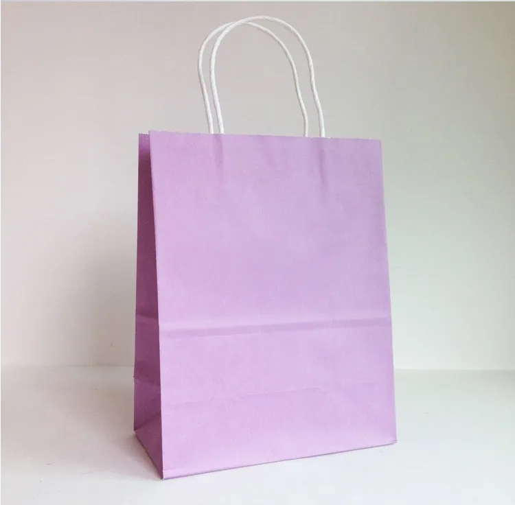 light purple 30 шт./лот, натуральный крафт-бумажный пакет с ручкой, для свадебной вечеринки, перерабатываемый бумажный подарок/хозяйственные сумки 27*21*11 см - Цвет: light purple