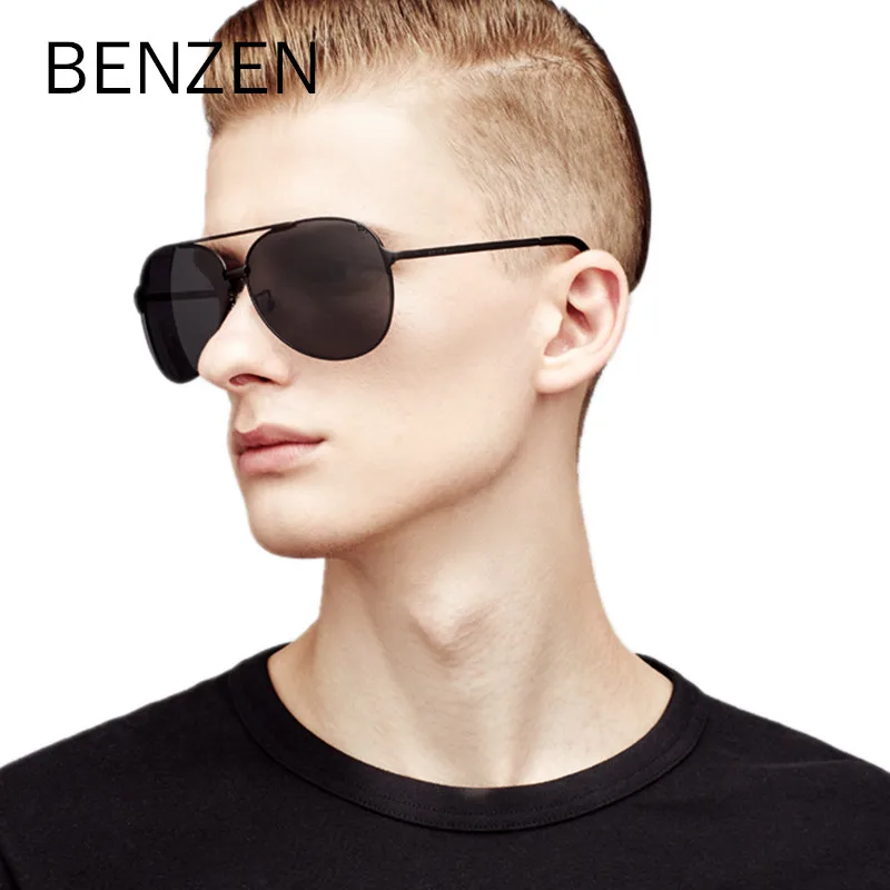 

BENZEN Polarized Sunglasses Men Big Frame Vintage Pilot Male Sun Glasses Classic Aviation Driving Glasses Black With Case 9031