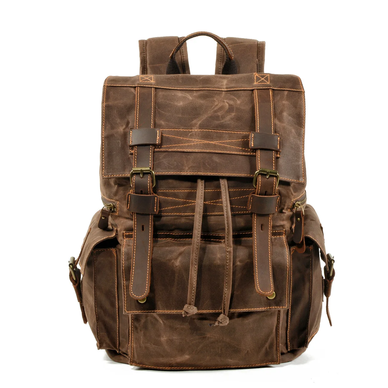 

Backpack American Retro Men's and Women's Beeswax Canvas Travel Computer Bag Outdoor Leisure Leather Mountaineering Bag