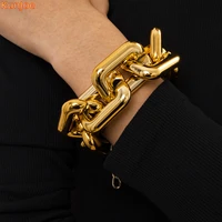 kunjoe mens jewelry bracelet acrylic large chunky chain bracelet for women hip hop cuban hand chains exquisite fashion jewelry
