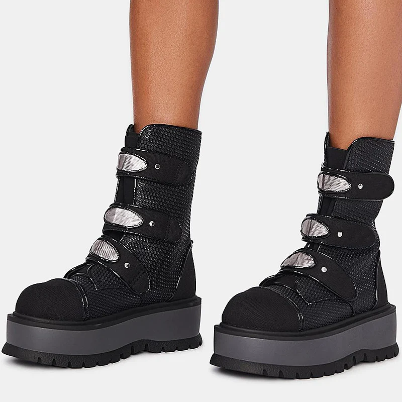 

Ladies Ankle Boots Autumn Gothic Platform Shoes Female Black Mesh Boot Femenino Wedges Punk Bootie for Ladies Breathable Bootie
