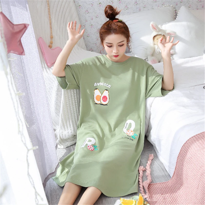 

Summer dress robe short-sleeved nightdress female fresh cotton Korean version of the home service nightgown sexy sleepwear