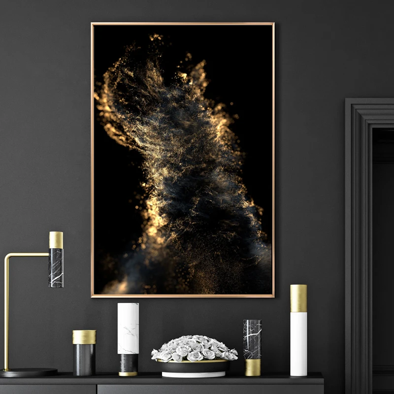 

Nordic modern abstract golden lines colorful lines wall art blue smoke on canvas art poster print wall picture of living room