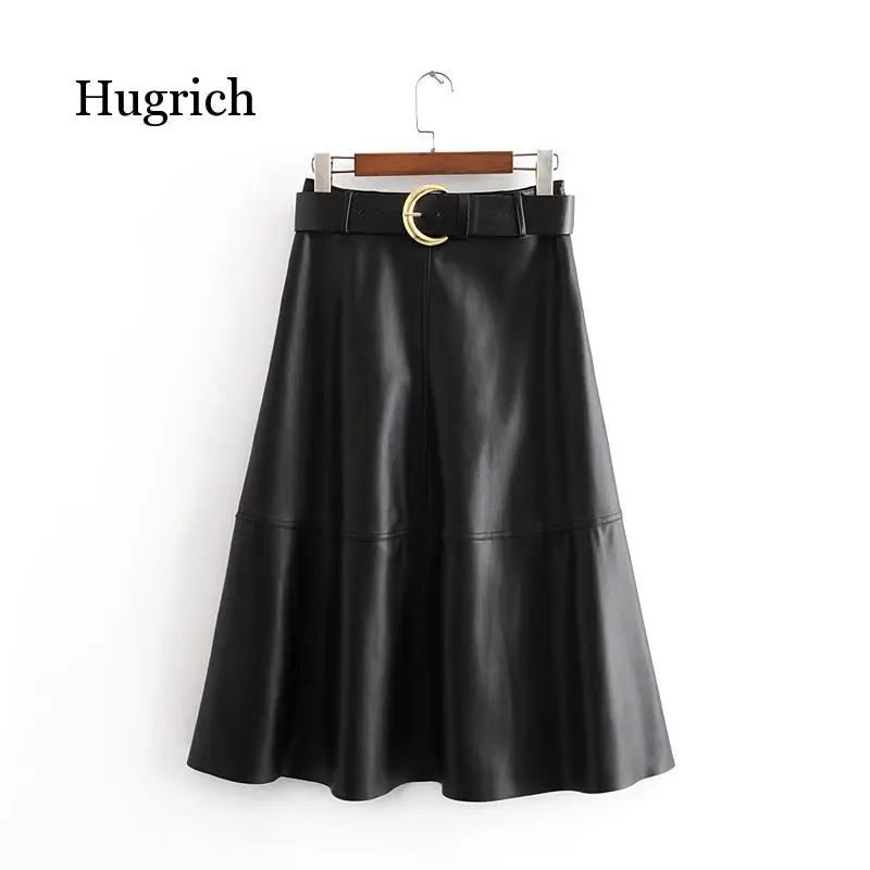 

Винтажная длинная юбка-зонтик из искусственной кожи с поясом и высокой талией