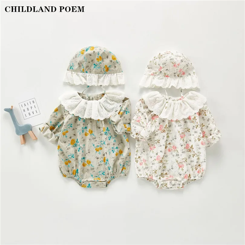 

Baby Clothes Newborn Spring Baby Girls Romper Clothes With Hat Lace Princess Baby Romper Jumpsuit Infant Toddler Romper Overalls