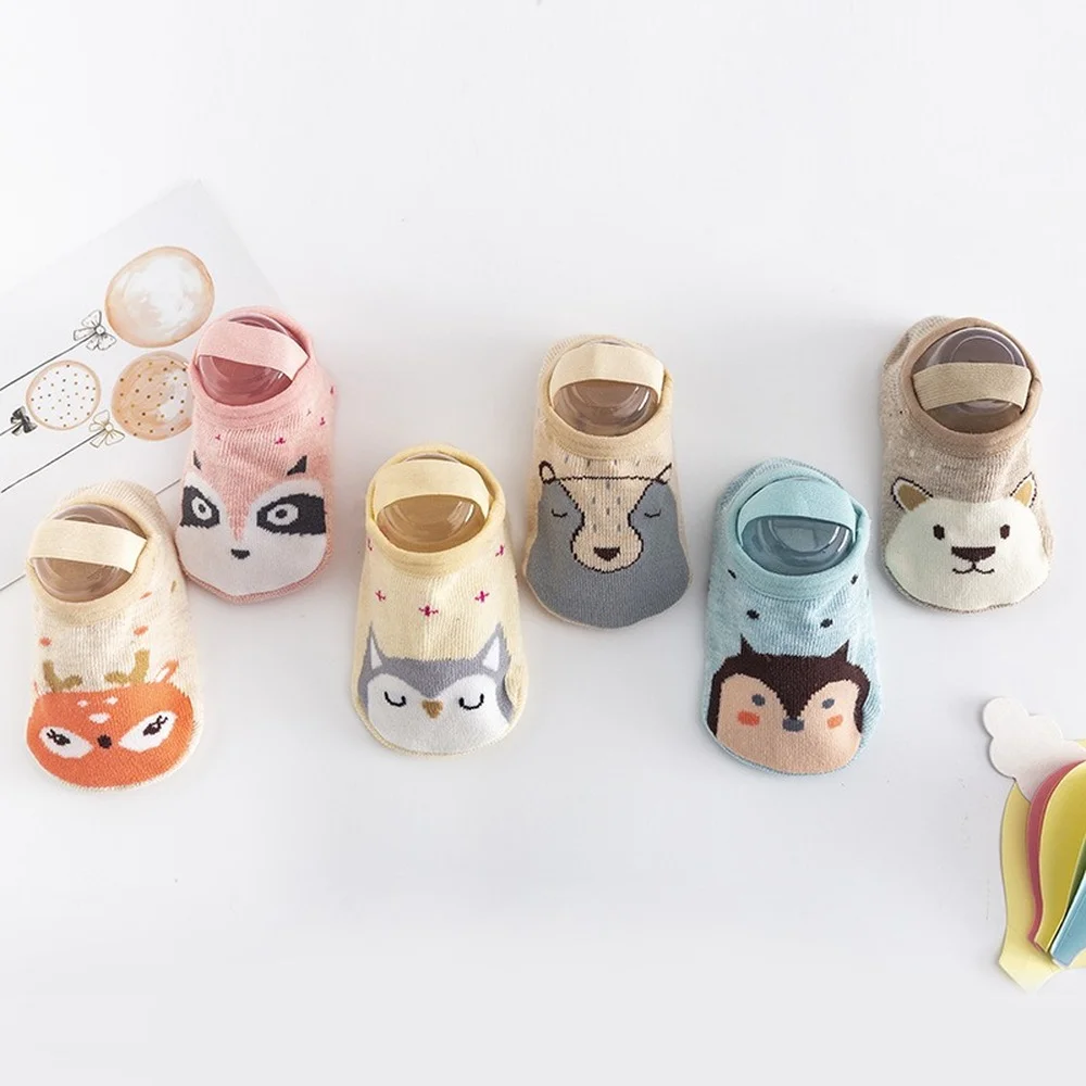 

Toddler Indoor Socks Newborn Baby Thick Terry Cotton Animal Styles Baby Infant Girl Sock Sole Anti-Slip Silicone First Walkers