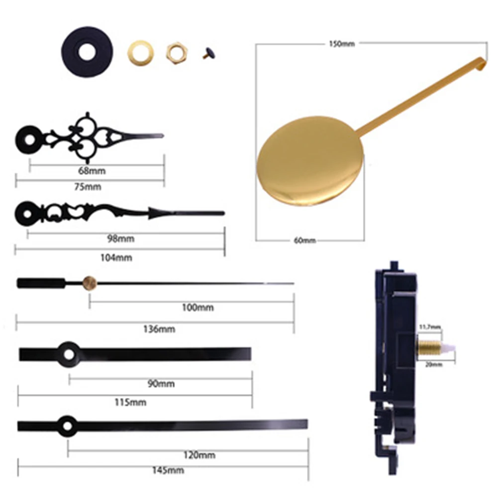 

11pcs DIY Quartz Pendulum Clock Movement Metal Pendulum Pendulum Clock Hand Set For Metal Wall Clocks, Craft Clocks, Etc