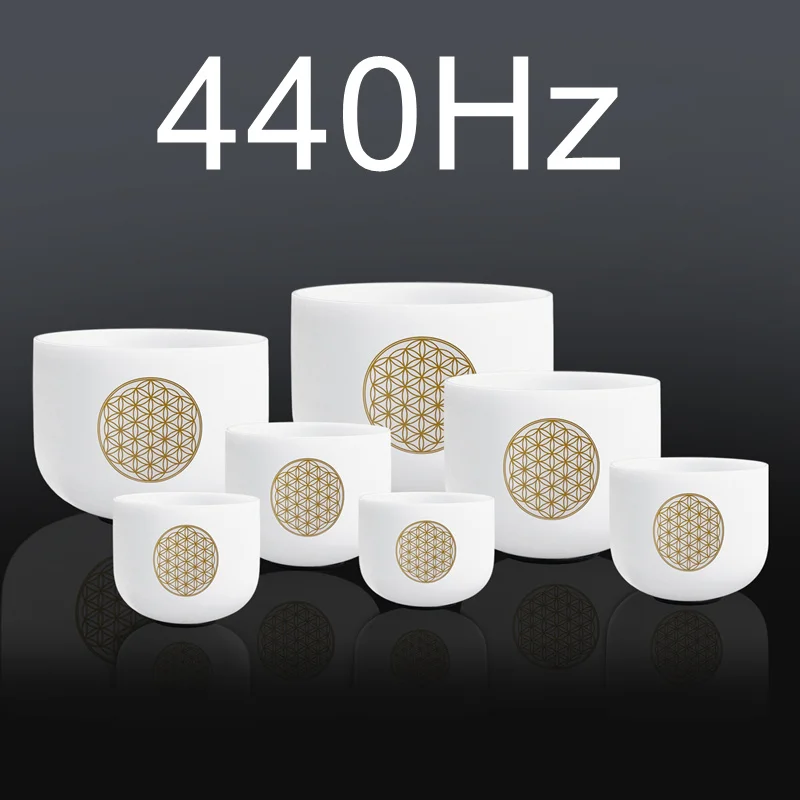 440Hz Flower of life CVNC 6-1" Набор из 7 шт Примечание CDEFGAB матовый кварц чакра хрустальные поющие чаши - Цвет: 440Hz Flower of life