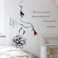 creative lovers wall stickers flowers bedroom decoration self adhesive poster living room decor art womens red lips decal