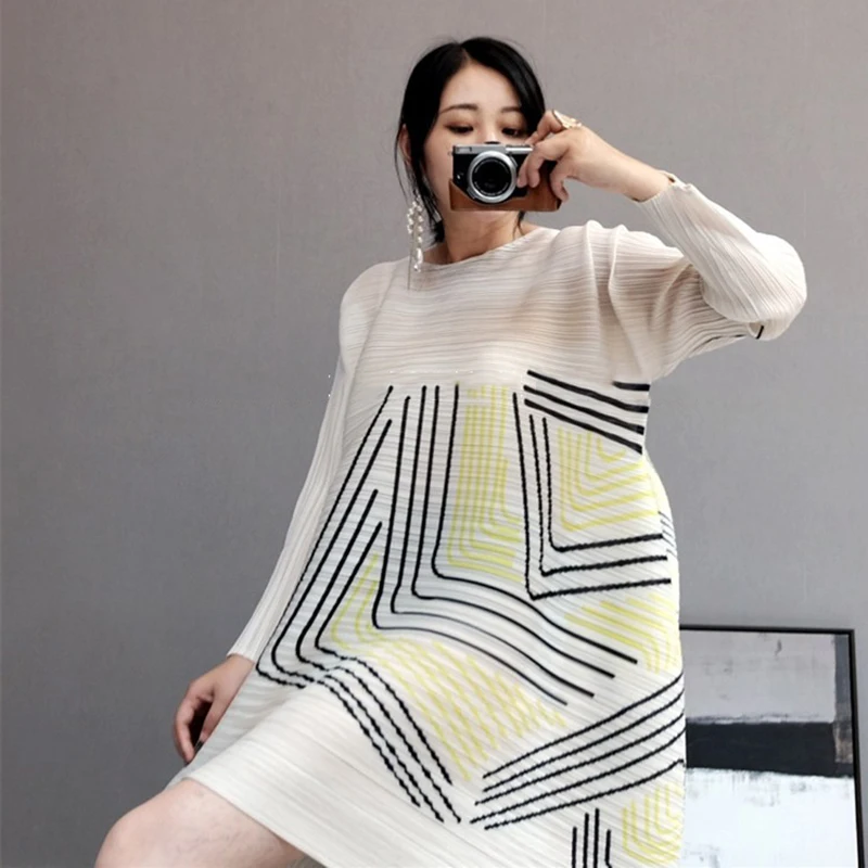 Женское плиссированное платье DEAT Повседневный пуловер с высокой эластичной