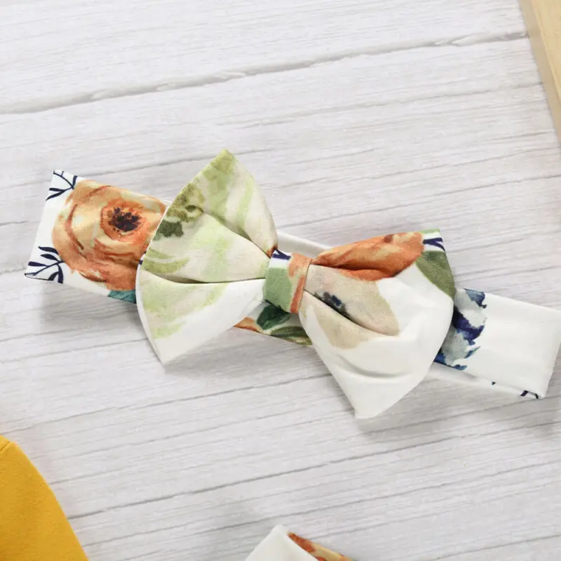 

Newborn Baby Girls Floral Hooded long Sleeve Tops Pants Leggings Bowknot Headband Outfits Clothes Set Autumn Spring 0-24M