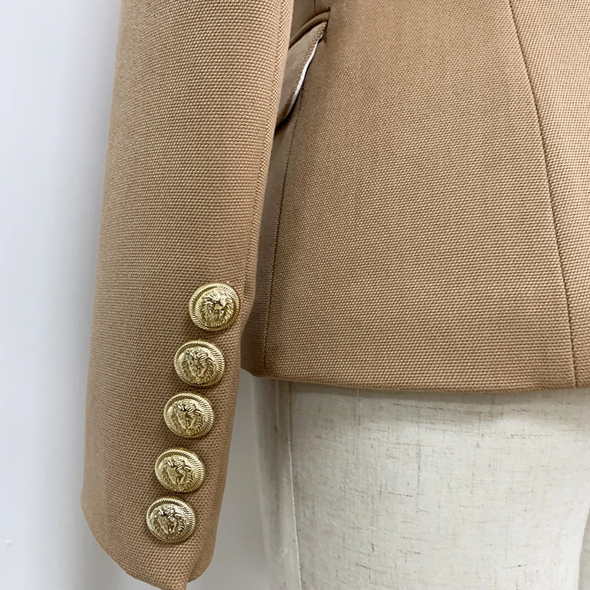 

Women's Fashion Designer Jacket Double Breasted Lion Button Blazer Brown 2021