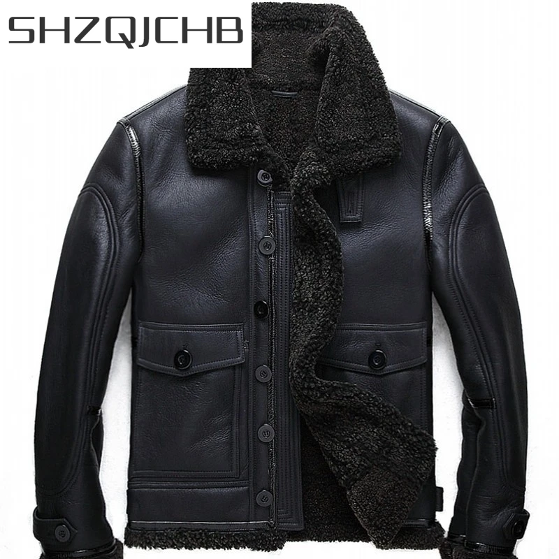 

JCHB 2021 Luxury Lambswool Sheep Shearing Mens Thick Warm Jackets Top Quality Genuine Leather Long Sleeve Winter Real Fur Coats