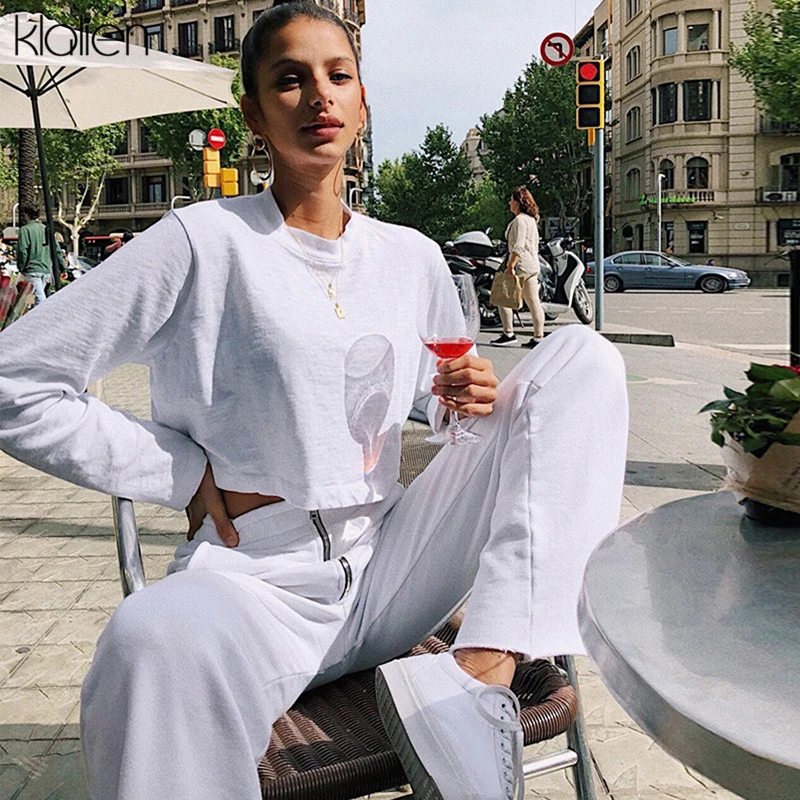 Женские прямые брюки kalien белые повседневные длинные на молнии с высокой талией и