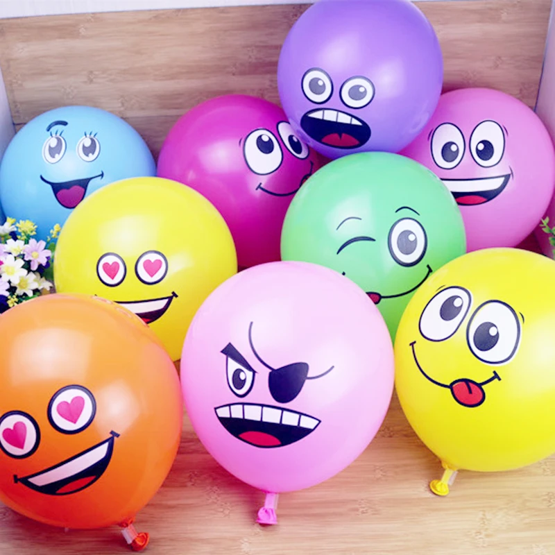 10pcs 12-inch variety of smiley face latex balloons birthday party decoration balloon expression symbol children's toys happy | Дом и сад