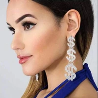 european and american womens fashion crystal dollar long pendant earrings temperament shining rhinestone jewelry earrings gifts