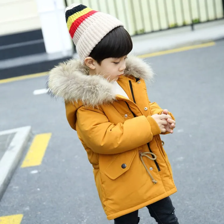 2019 winter boy fur collar drawstring cotton warm jacket |
