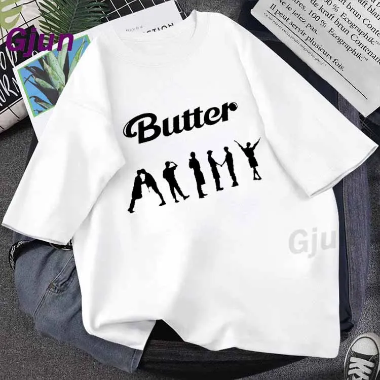 

2021 NEW Ablum Butter Bangtan Boys Print Unisex Women Tshirt Female Kpop Clothes Oversized Korean Harajuku Y2k Aesthetic Men Top