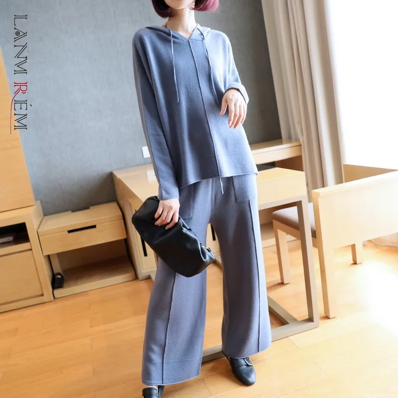 

LANMREM 2021 Autumn And Winter 2021 New Women's Black Round-neck Sweater +elastic Knitting Pants All-match Two-piece Set 2A1931