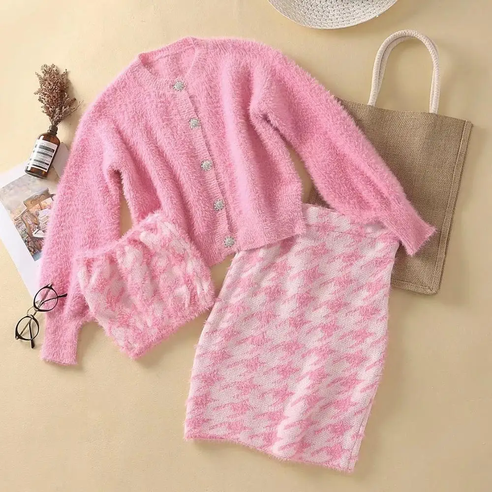 Осенний однобортный пуговицы в стиле ретро ворсистый розовый кардиган Корейская
