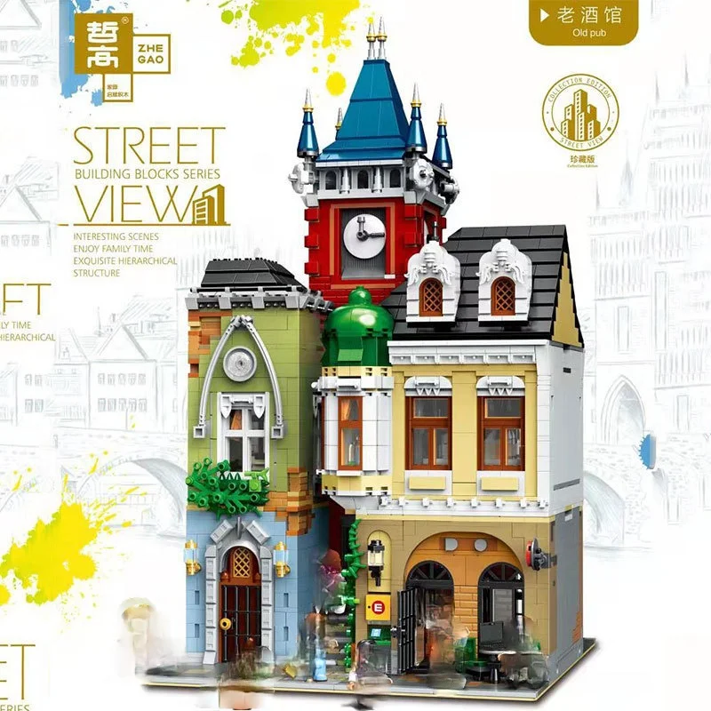 Zhegao QL0919-24 City Stree View Series угловой торговый центр старый паб строительный блок