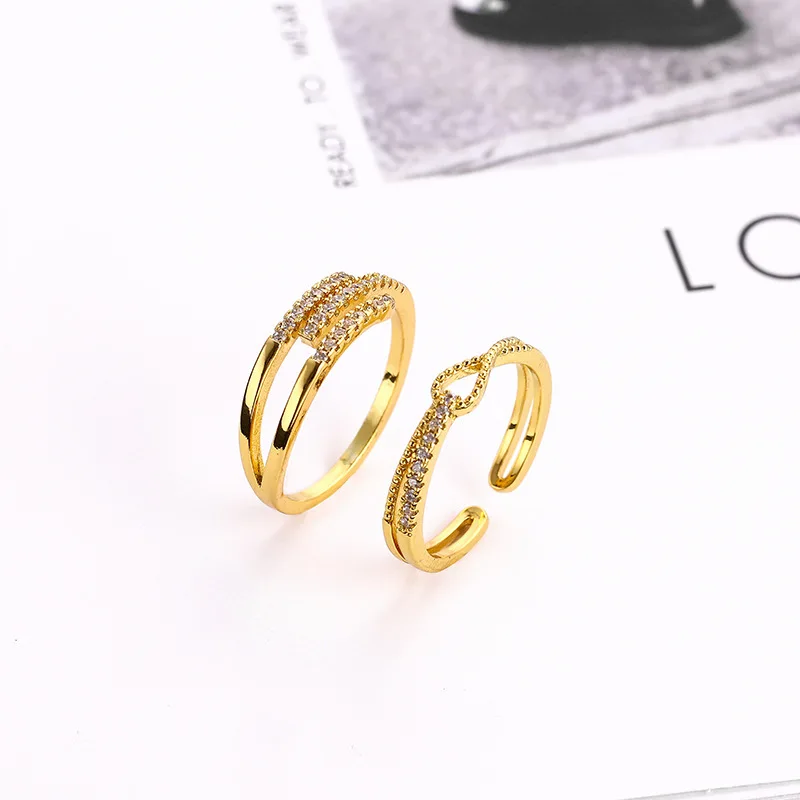 

VENTFILLE Fashion Zircon Inlaid Geometric Open Index Finger Ring Ladies Knotted Cross Ring Simple And Versatile Jewelry Gift