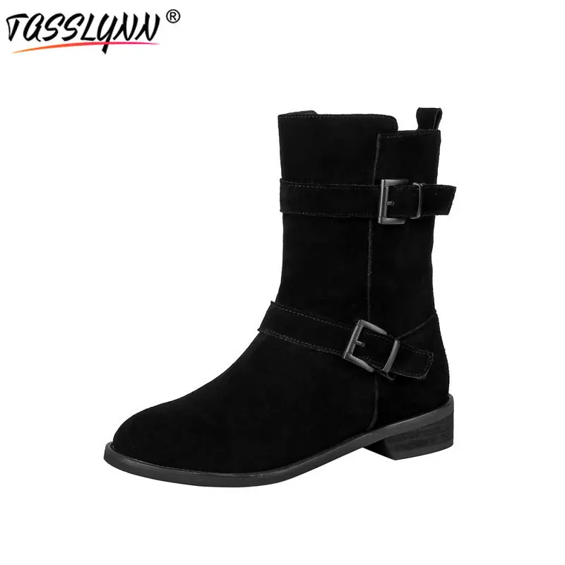 TASSLYNN 2019 Autumn Mid-calf Boots Women Shoes Western Style Square Heel Winter Riding Black Size 34-39 | Обувь