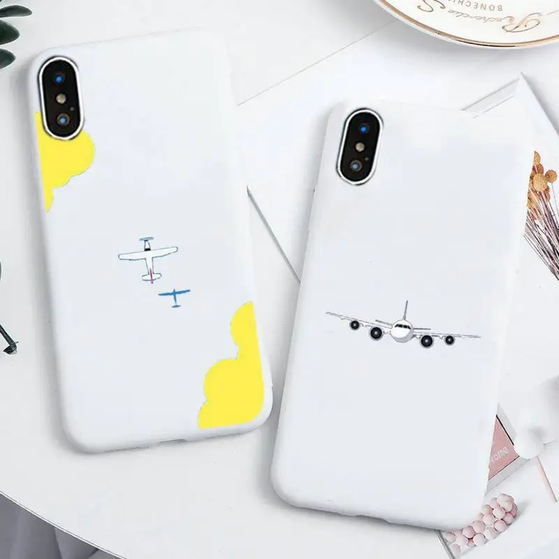 

Airplane Flying Pattern Phone Case For IPhone 6 6s 7 8 Plus X Xs Xr Xsmax 11 12 Pro Promax 12mini Candy White Silicone Cover