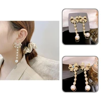 fabulous women earrings eye catching golden color tassel dangle earrings drop earrings lady drop earrings 1 pair