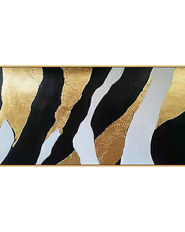 

Large Size Hand Painted Oil Painting On Canvas Black White Gold Modern Home Decor Abstract Wall Art Picture For Living Room Gift