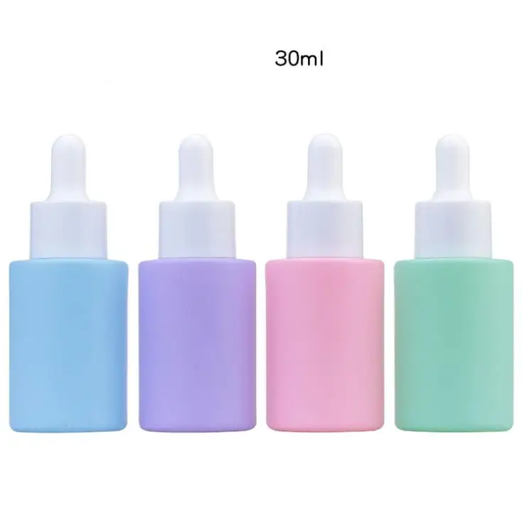 

100pcs 1oz 30ml cosmetics glass color dropper bottle round flat shoulder essence liquid bottle empty bottles SN598