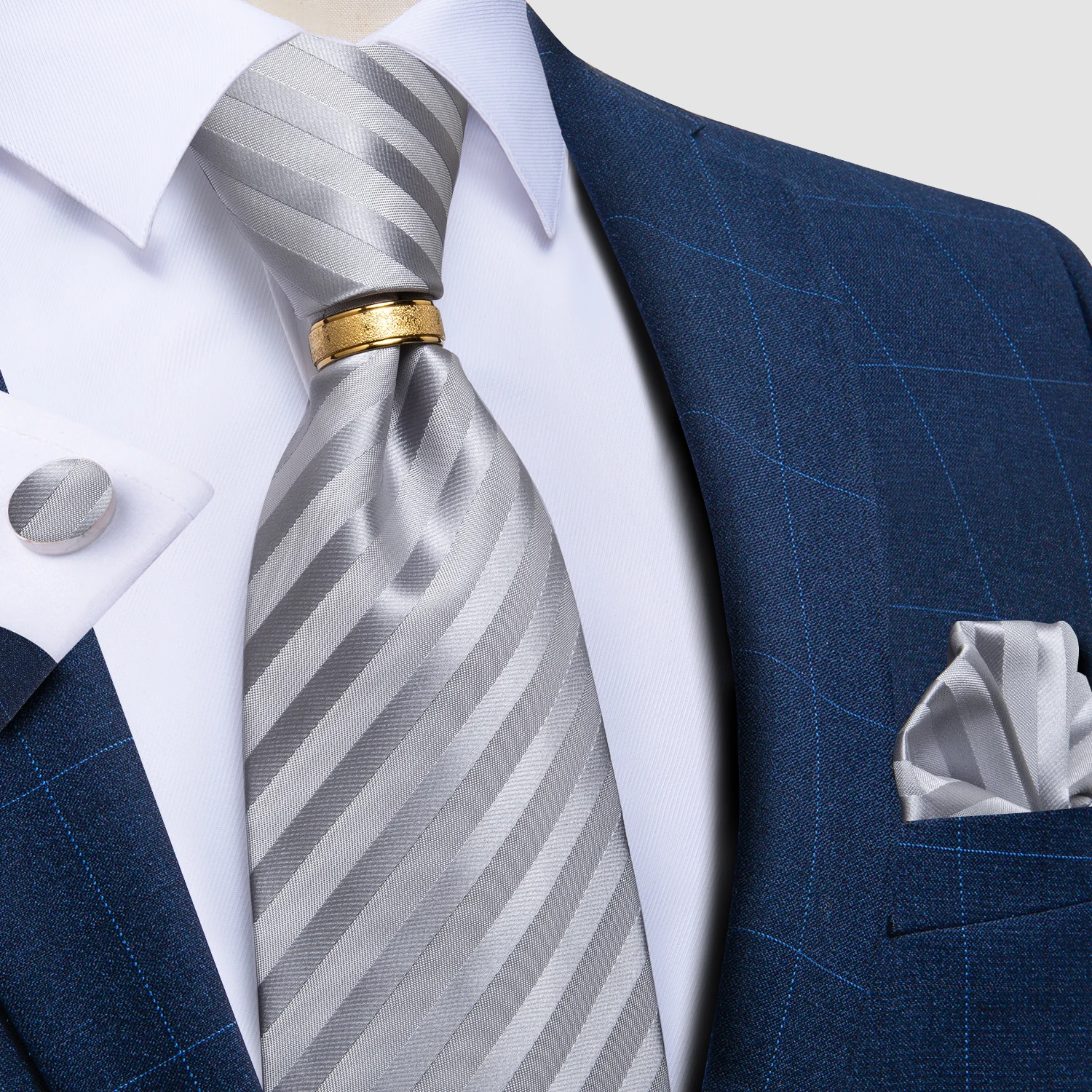 Дизайнерский серый шелковый платок DiBanGu набор носовых запонков в полоску