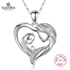 EUDORA 100% 925 пробы популярное серебряное ожерелье с сердцем для матери и дочери с кристаллами CZ ожерелье подарки на день рождения матери D584