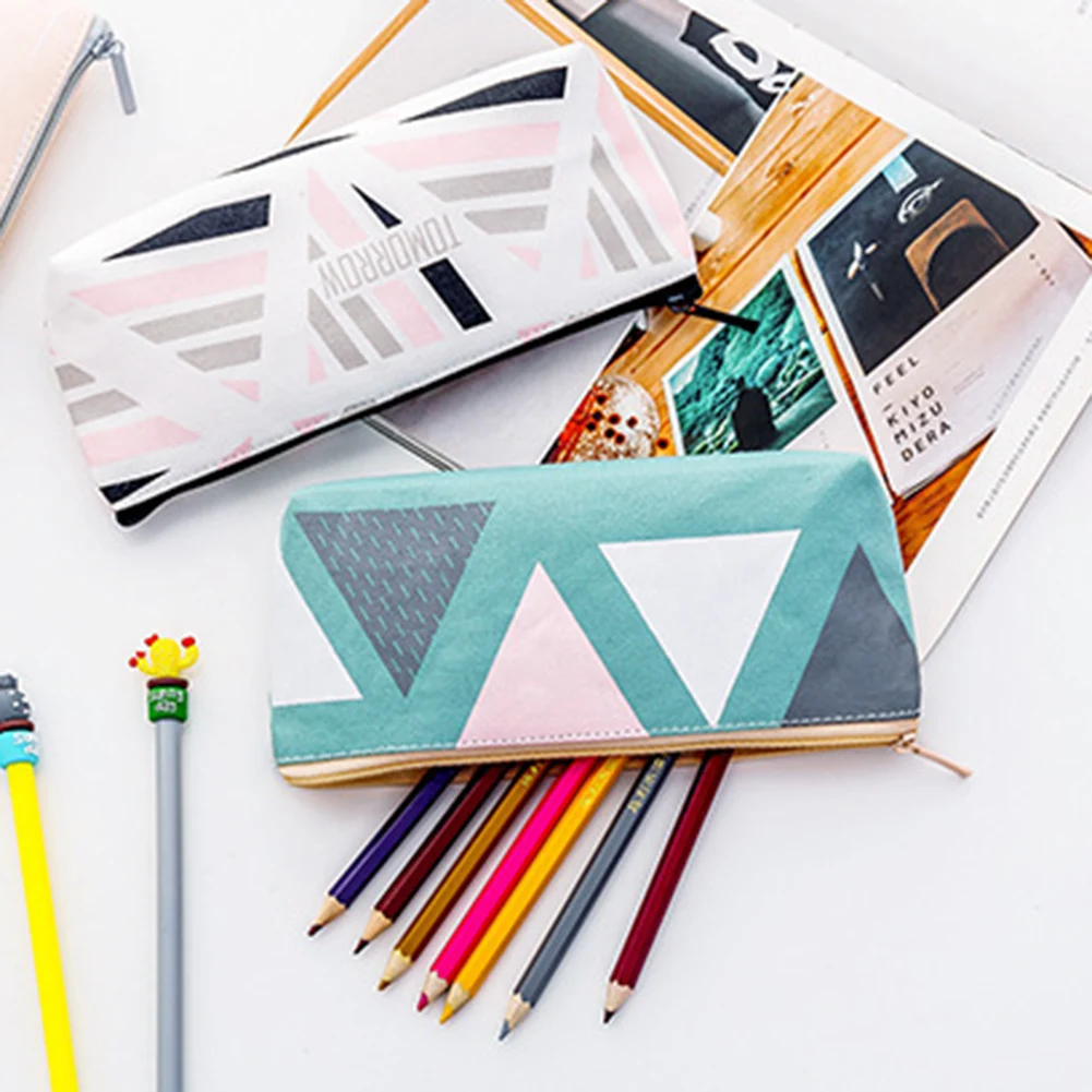 Холщовая Сумка для ручек с геометрическим рисунком и надписью на английском