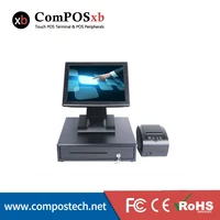 durable quality single pos black color tft lcd resistive touch cash register with 80mm printer and cash drawer