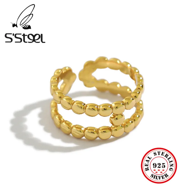 

S'STEEL 925 Sterling Silver Rings For Women Geometric Minimalist Opening Ring Adjustable Anillo De Plata Ley 925 Mujer Jewelry