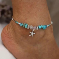 boho starfish pendant anklets for women natural stone beads ankle bracelets on the leg foot jewelry fashion beach accessories