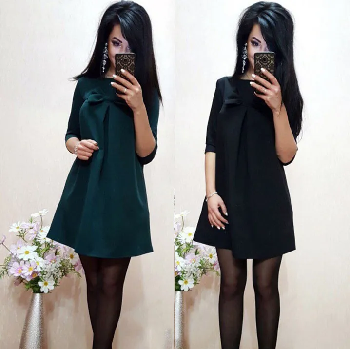 Новинка лета 2019 Стильное женское милое однотонное платье-рубашка с бантом и