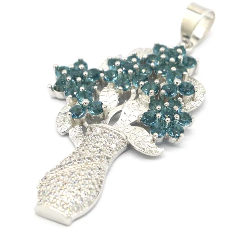 57x29 мм Deluxe большой букет Лондон Голубой топаз Яркий Циркон женские свадебные 925