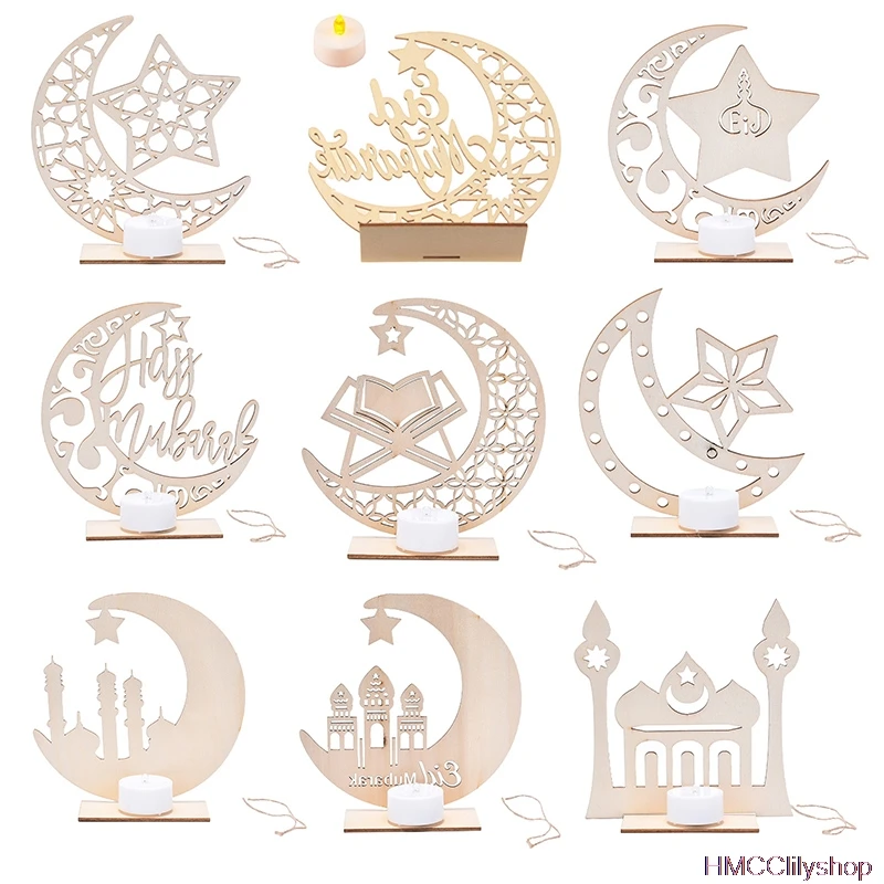 

1 Set Home Decoration Ramadan DIY EID Wooden Moon Hanging Pendant LED Light
