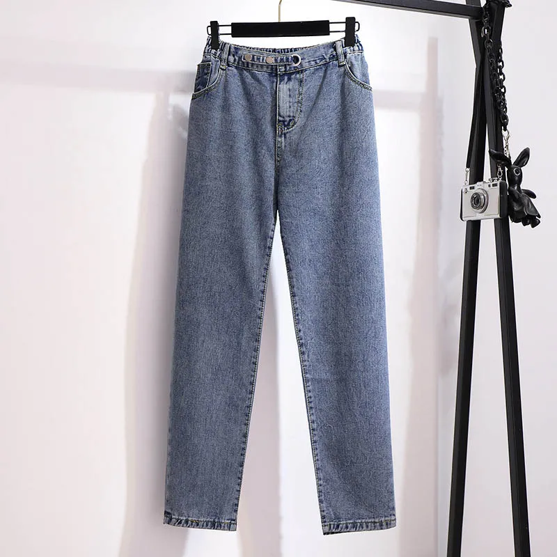 

5XL 6XL 7XL 8XL 9XL large loose casual blue black pants Plus size spring autumn straight denim long pants women