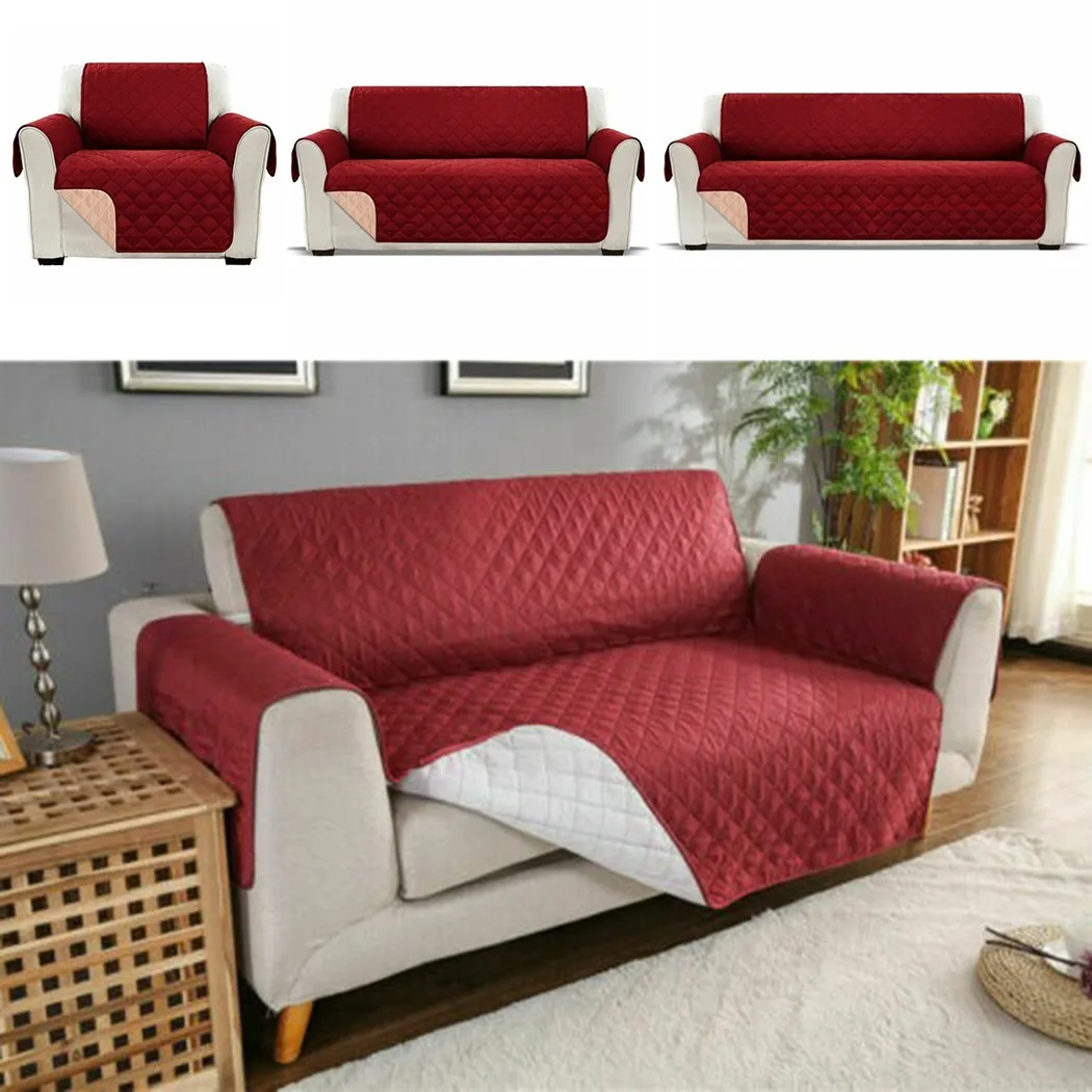 

1/2/3 Seater Red Sofa Cover Modern Style Quilted Throw Washable Anti Slip Cover Couch Furniture Protector Home Fashion Decor