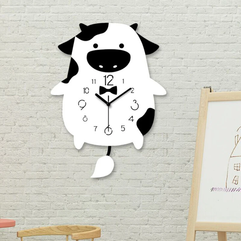 Одежда с принтом милой коровы Качели настенные часы современный дизайн моды